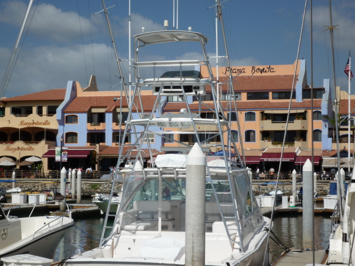 Sport fishing boats and eating dominate the inner harbour of Cabo san Lucas